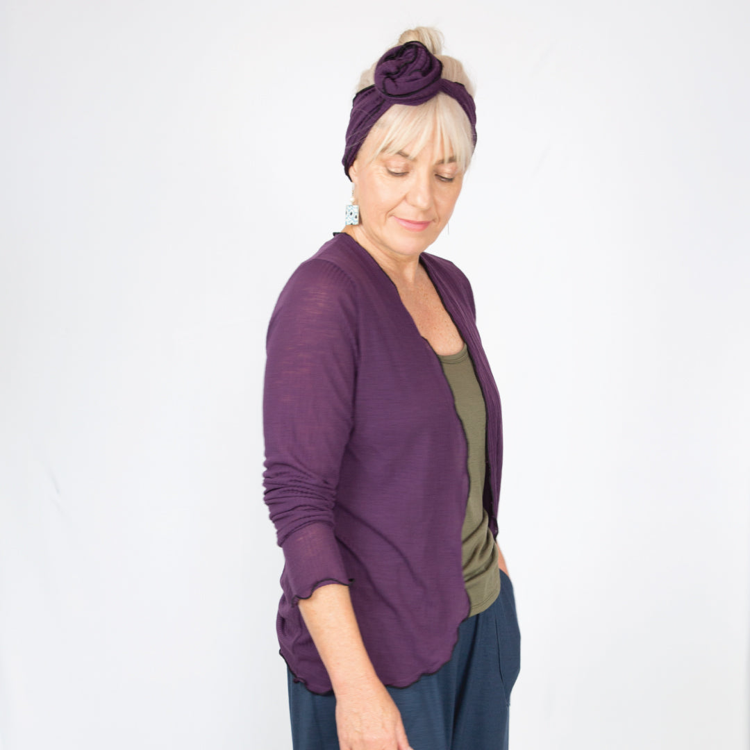 Light Merino Cardigan Dark Purple