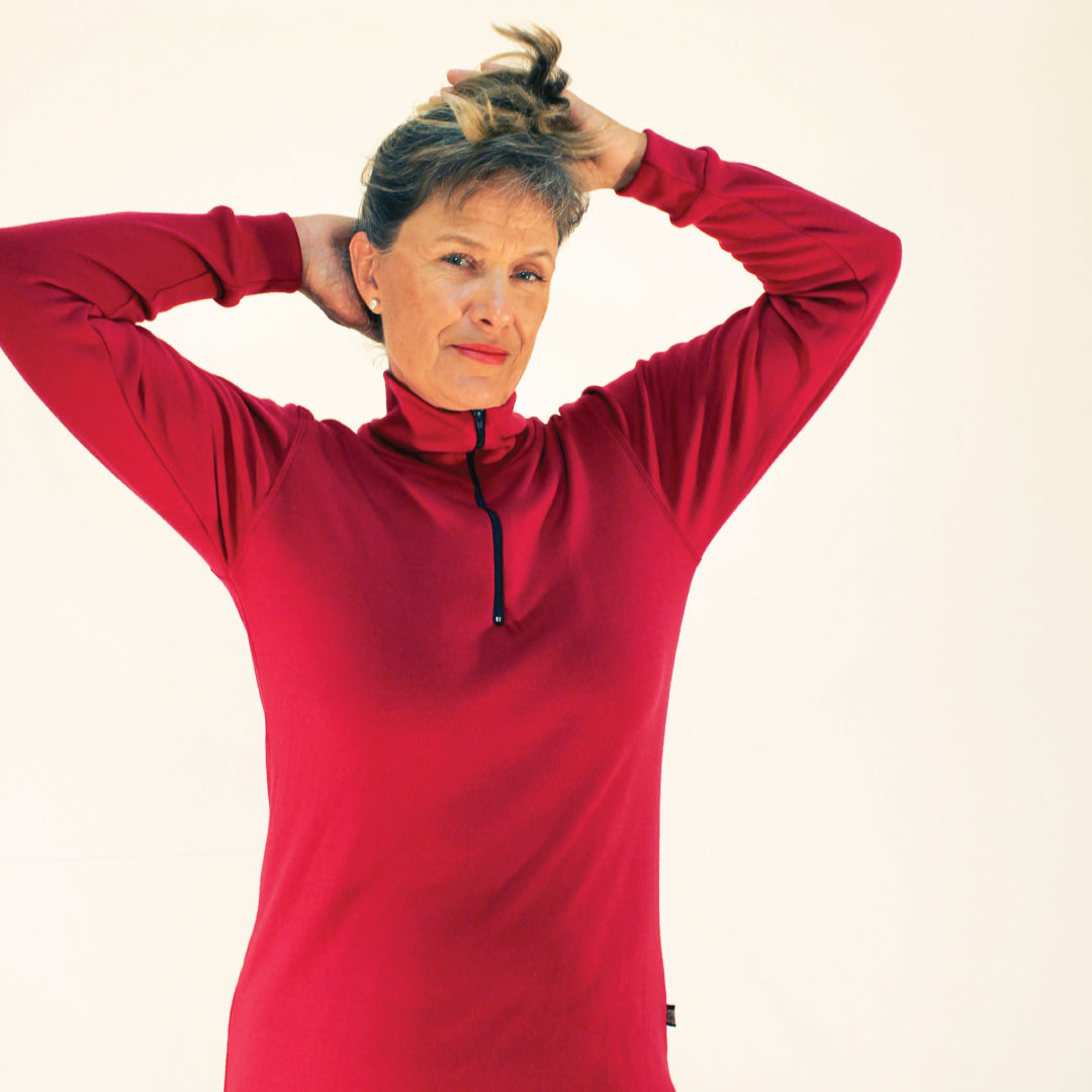 Women's Merino Zip Top Red