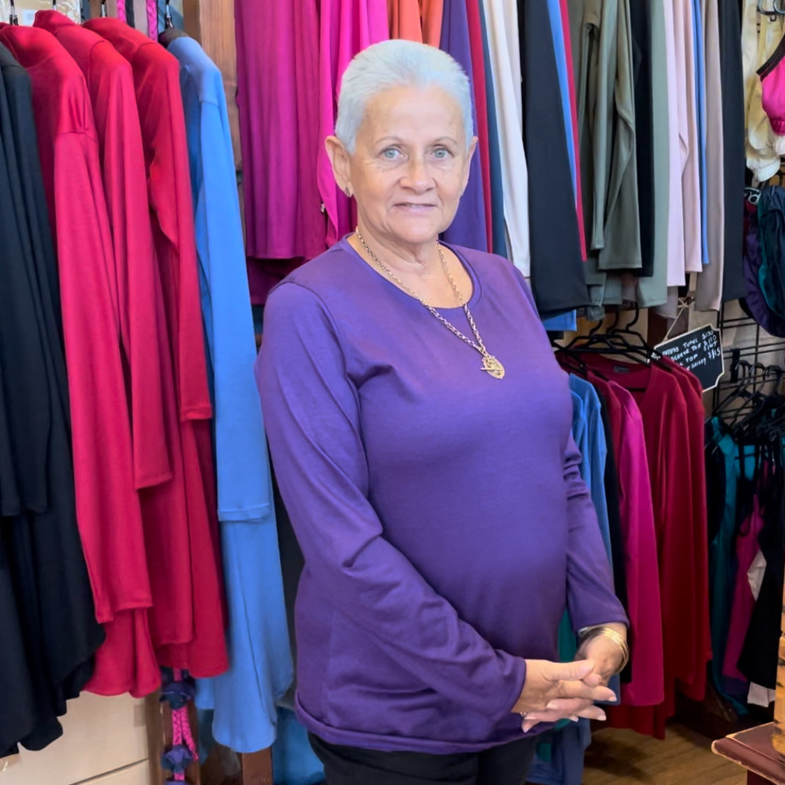 Ladies Merino Long Sleeve Crew T-shirt Purple
