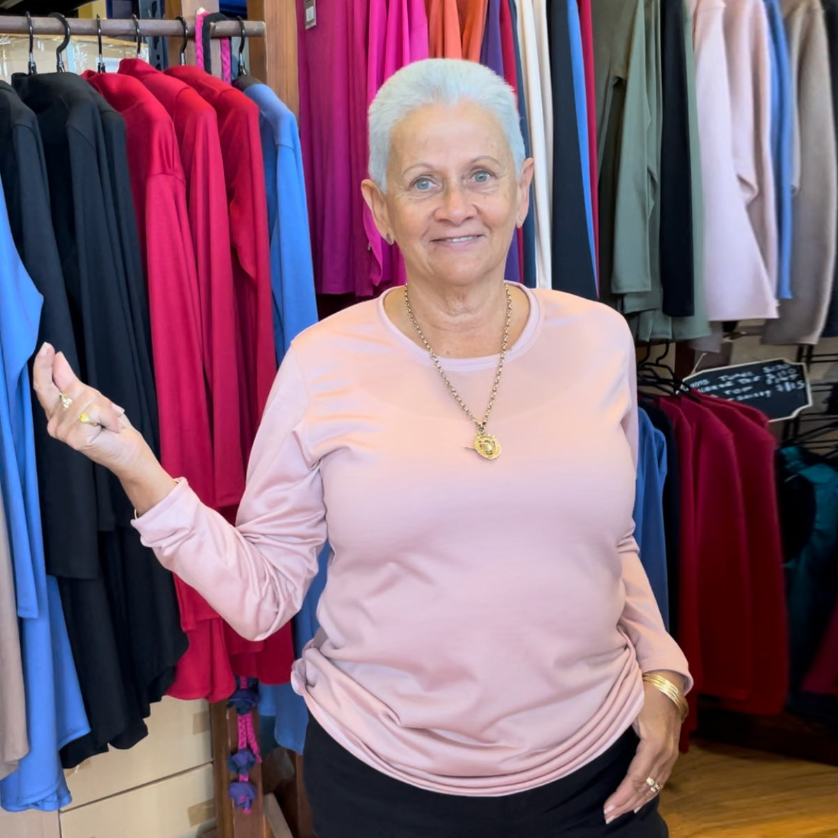 Ladies Merino Long Sleeve Crew T-shirt Dusty Pink
