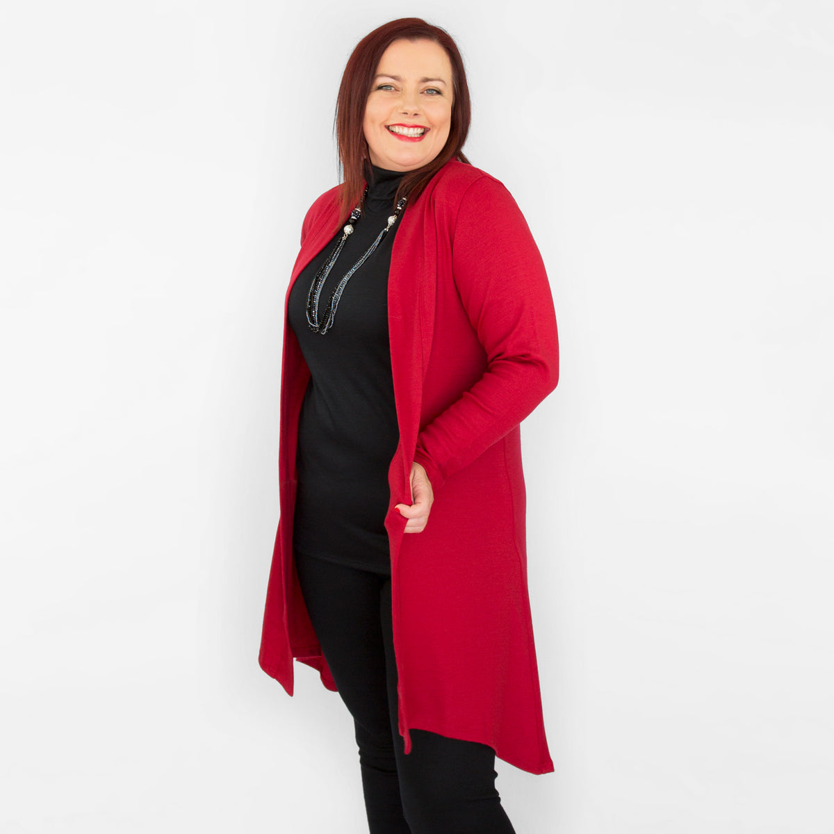Merino Long Swing Jacket  red