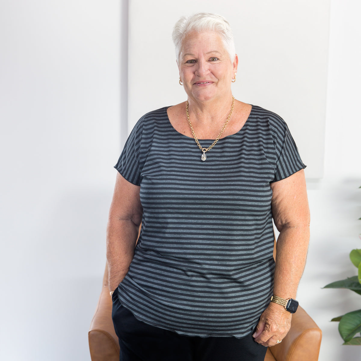 Stripe Cap Sleeve Merino T-shirt