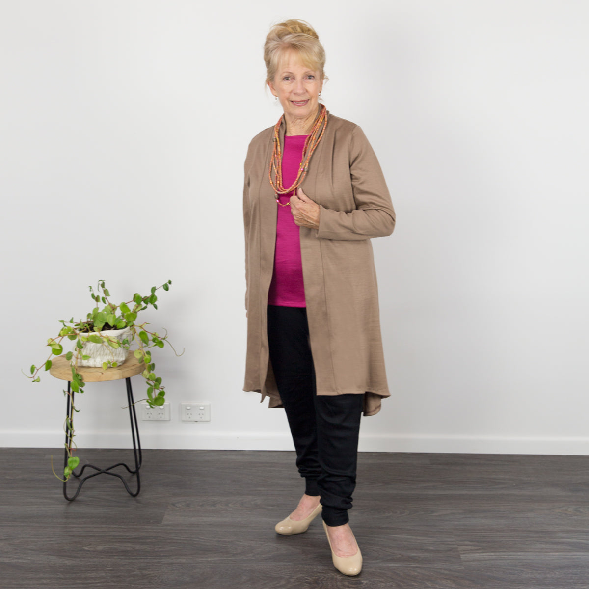 Merino Long Swing Jacket Taupe
