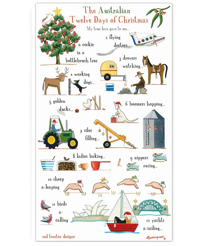 Twelve Days of Christmas in Australia Tea Towel