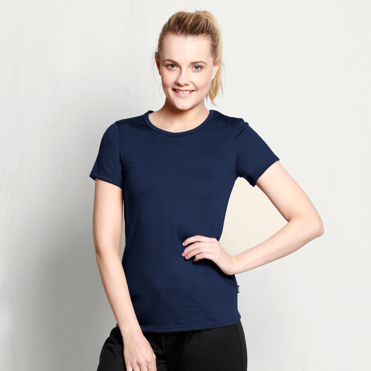Womens Navy Merino Crew T-shirt