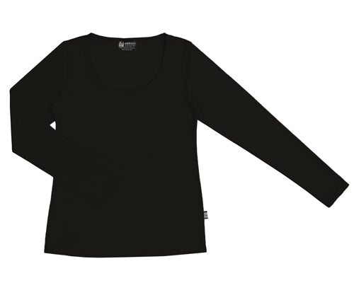 Women's Merino Scoop Neck Long Sleeve T-shirt Black