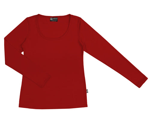 Women's Merino Scoop Neck Long Sleeve T-shirt Red