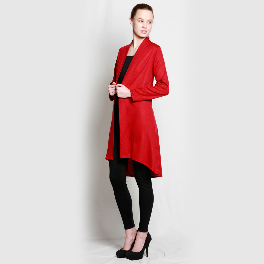 Merino Long Swing Jacket Red