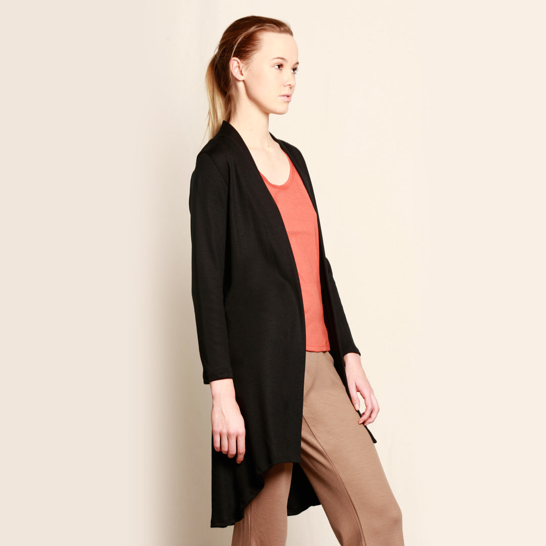 Merino Long Swing Jacket Black