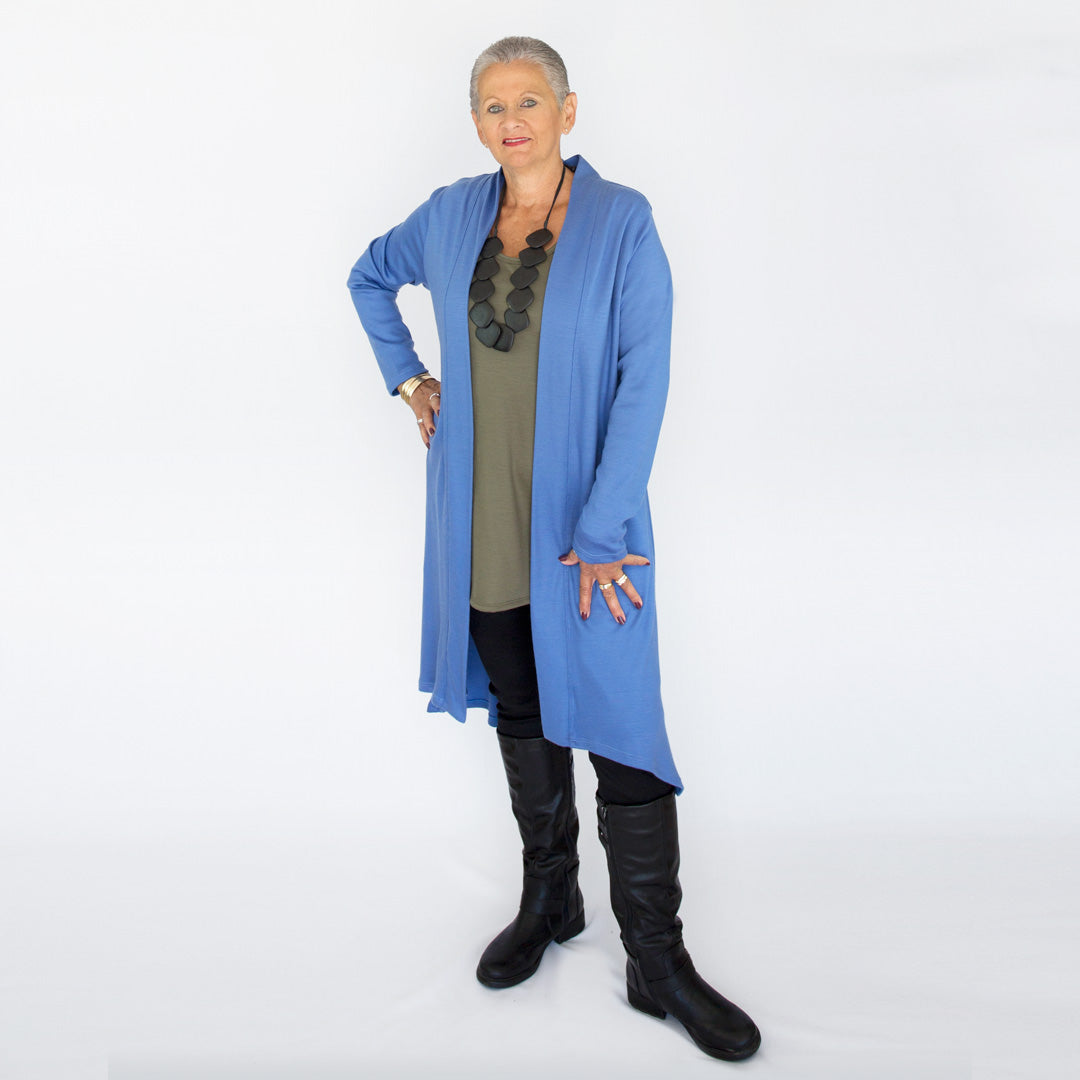 Merino Long Swing Jacket Blue