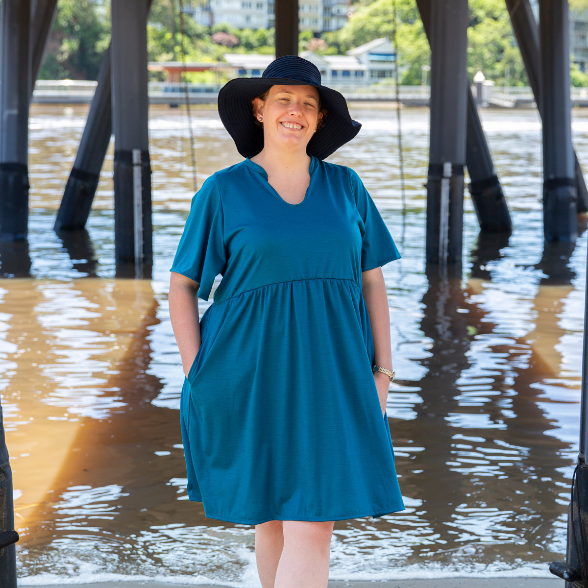 Merino Pocket Dress in Teal