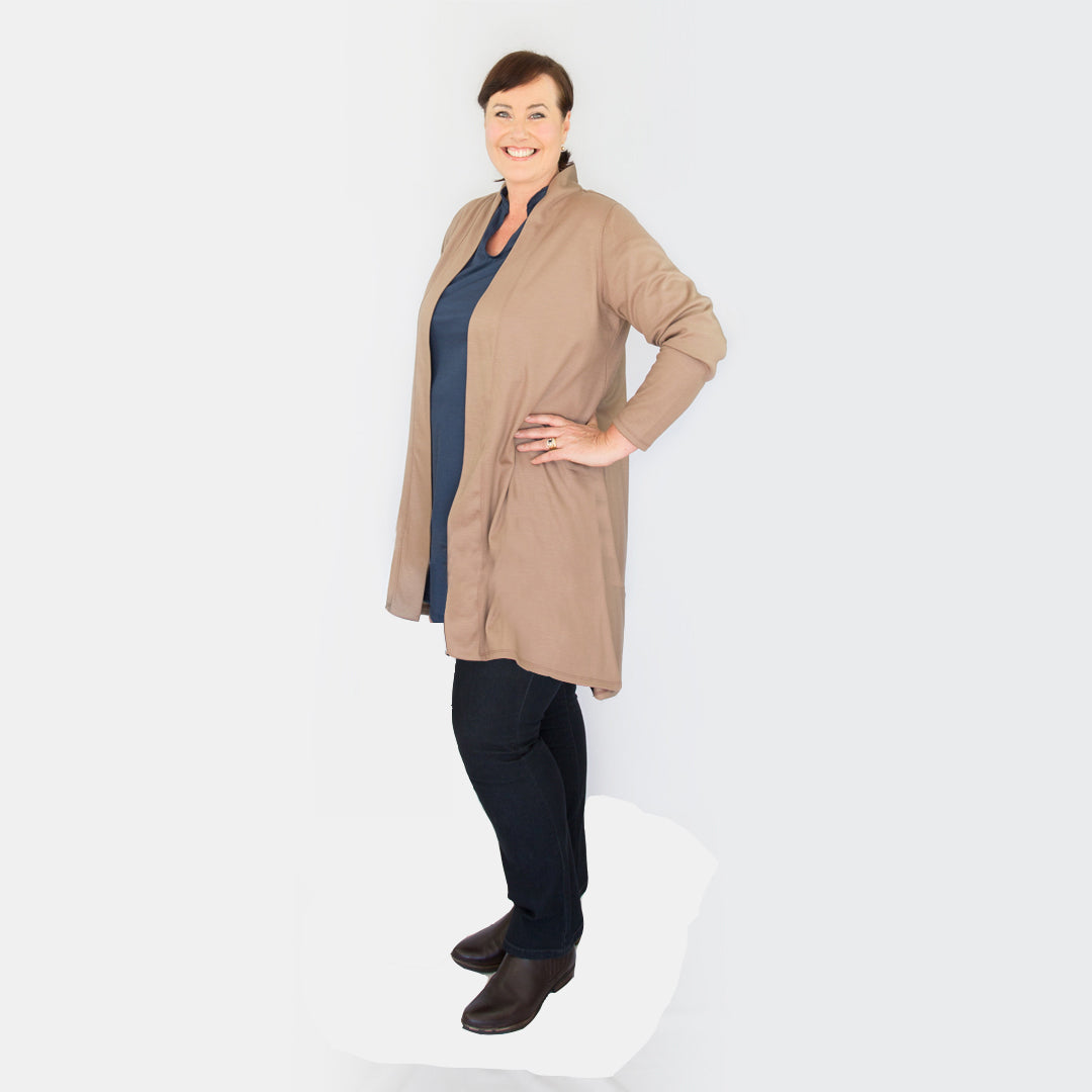 Merino Long Swing Jacket Taupe