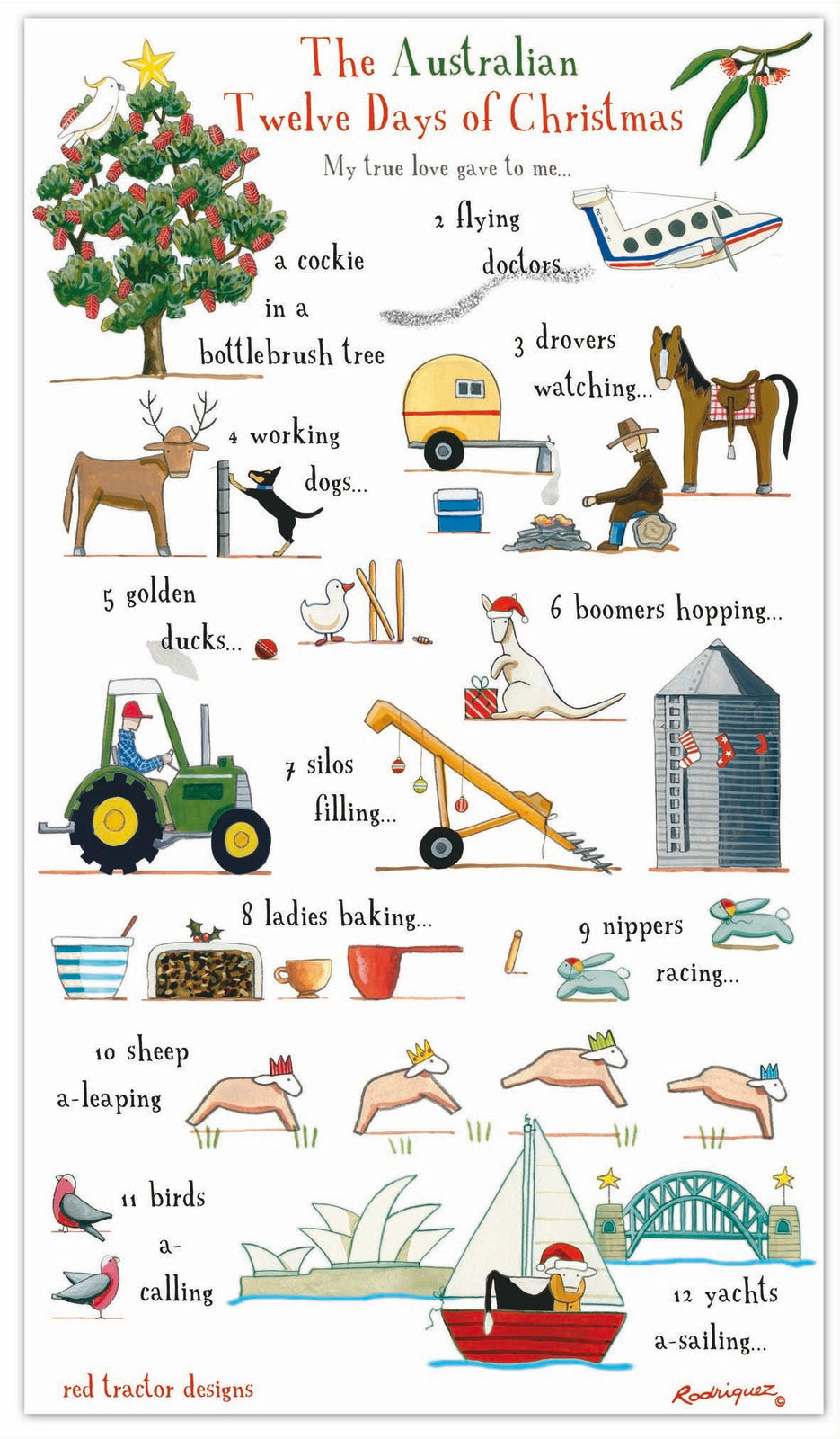 Red Tractor 12 Days of Christmas Tea Towel