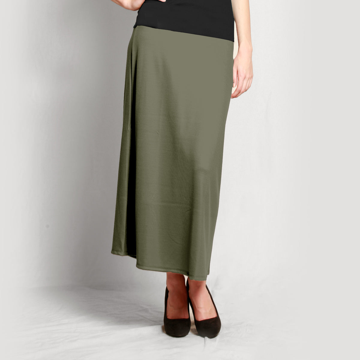 Merino A-Line Skirt in Olive green
