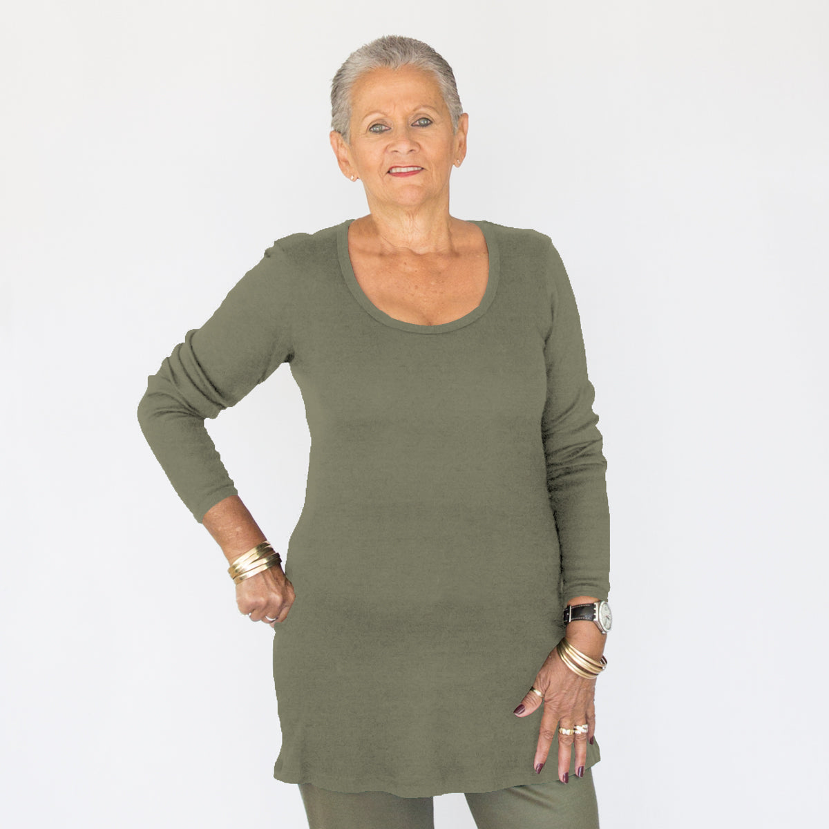 Merino Tunic Top in Olive