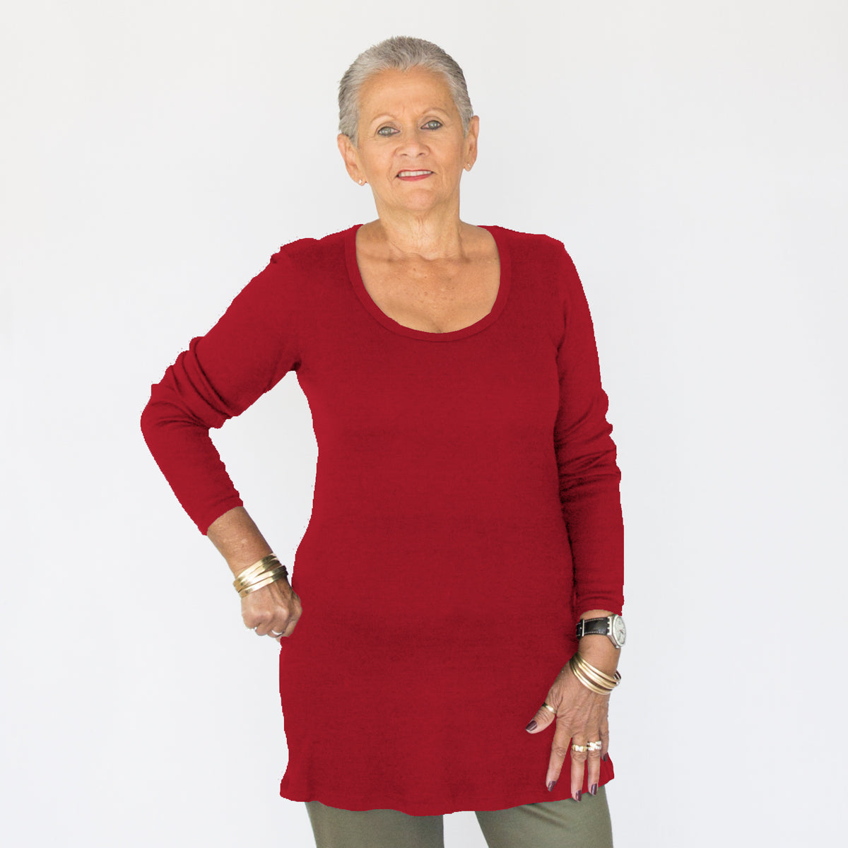 Merino Tunic Top in Red