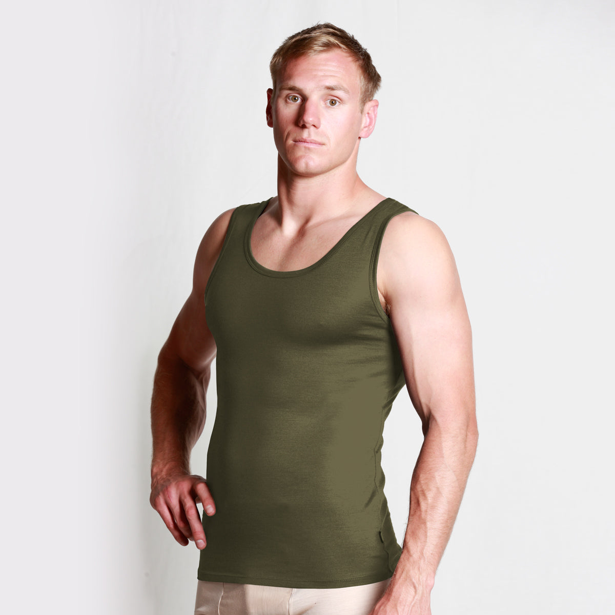 Mens Merino Singlet Olive