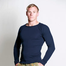 Load image into Gallery viewer, Long Sleeve Merino Shirt - Raglan Navy
