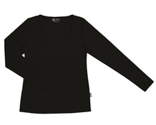 Load image into Gallery viewer, Women&#39;s Merino Scoop Neck Long Sleeve T-shirt Black
