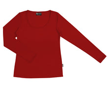 Load image into Gallery viewer, Women&#39;s Merino Scoop Neck Long Sleeve T-shirt Red
