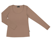 Load image into Gallery viewer, Women&#39;s Merino Scoop Neck Long Sleeve T-shirt Taupe

