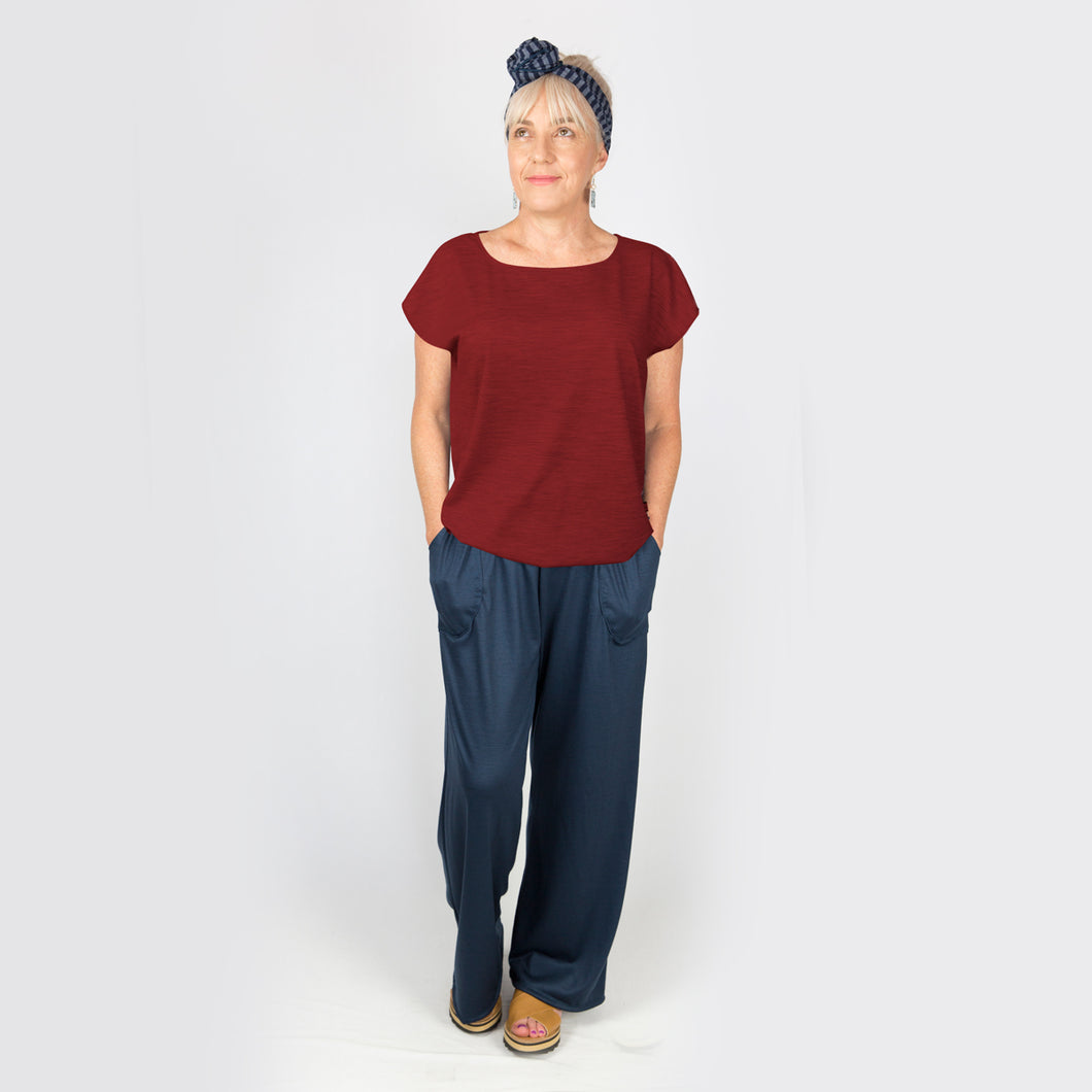 Merino Cap Sleeve Top  Burgandy