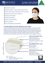 Load image into Gallery viewer, #735x10 PACK of 10 Three Layer Cotton &amp; Merino Face Mask
