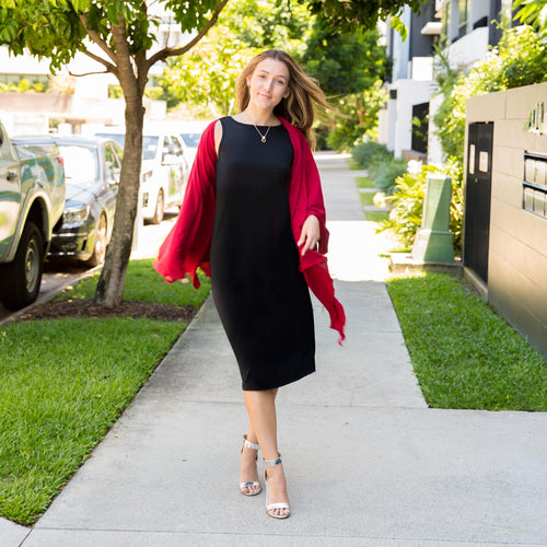 Merino Long Shift Dress in black