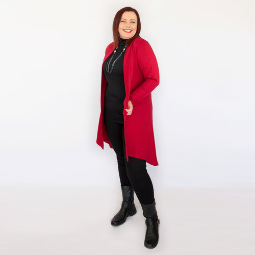 Merino Long Swing Jacket Red